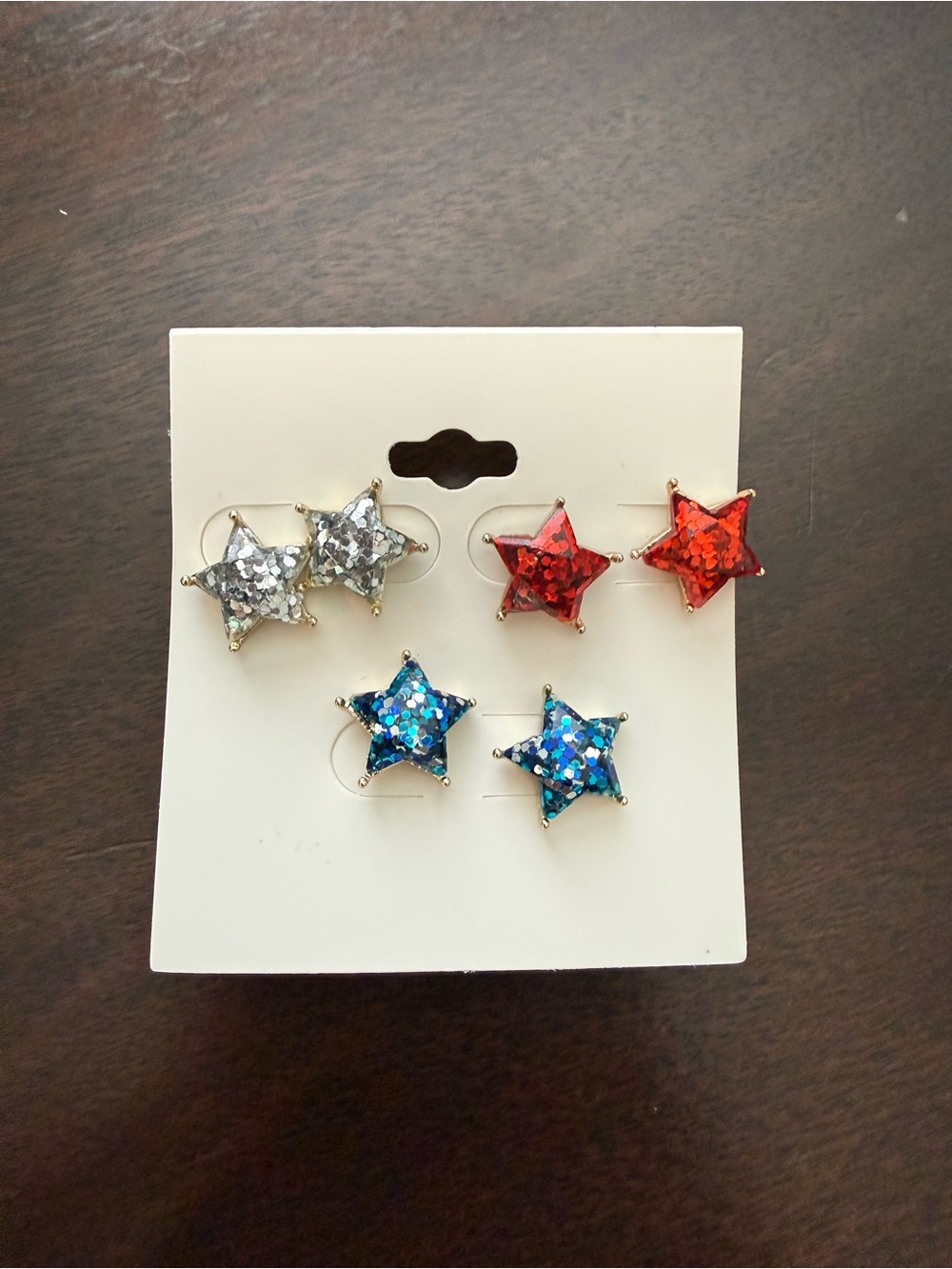 Star Glitter Earrings - Red, Blue, Silver